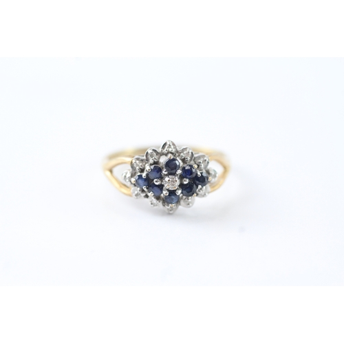 138 - 9ct gold diamond & sapphire cluster ring (2.3g) Size O 1/2