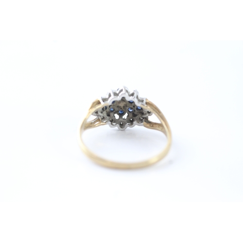 138 - 9ct gold diamond & sapphire cluster ring (2.3g) Size O 1/2