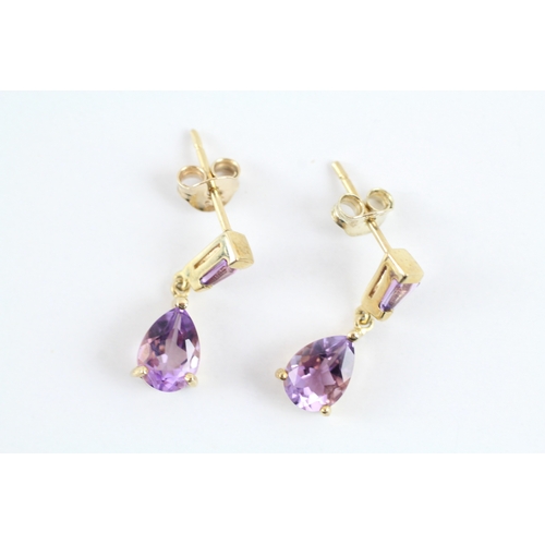 14 - 9ct gold amethyst drop earrings (1.4g)