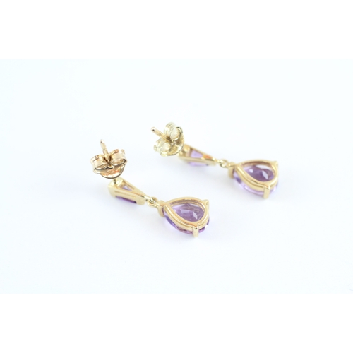 14 - 9ct gold amethyst drop earrings (1.4g)