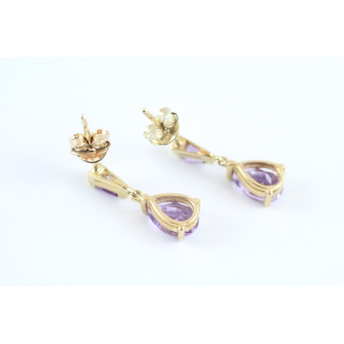 14 - 9ct gold amethyst drop earrings (1.4g)