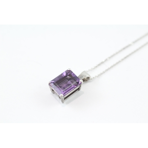 145 - 9ct white gold amethyst single stone pendant necklace (2.9g)