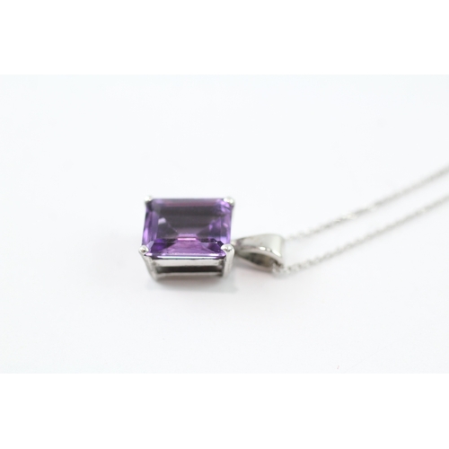 145 - 9ct white gold amethyst single stone pendant necklace (2.9g)