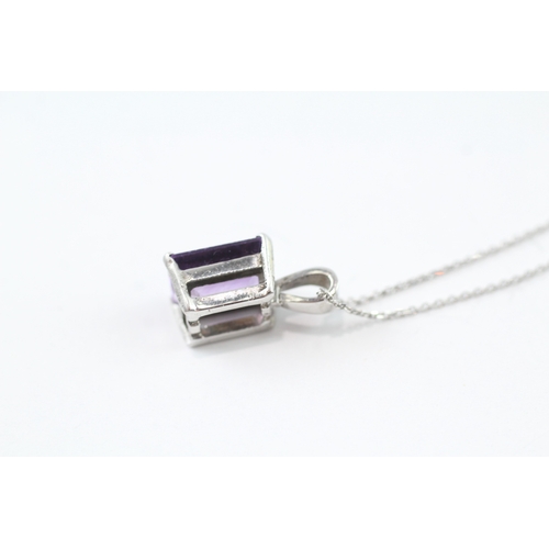 145 - 9ct white gold amethyst single stone pendant necklace (2.9g)