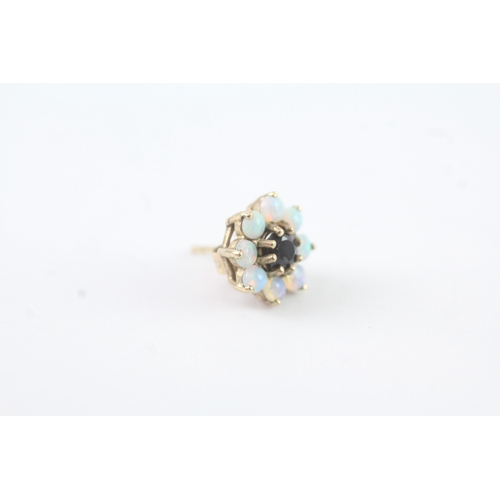 150 - 9ct gold opal and blue gemstone set cluster stud earrings (2.3g)