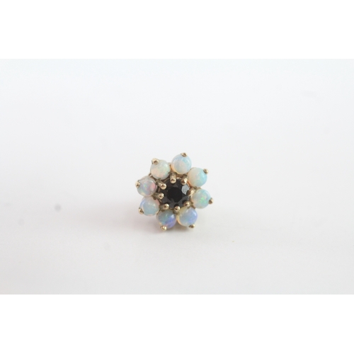 150 - 9ct gold opal and blue gemstone set cluster stud earrings (2.3g)