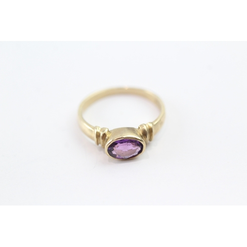 168 - 9ct gold amethyst single stone ring (2.2g) Size L