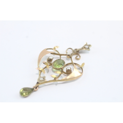 175 - 9ct gold Edwardian green paste & seed pearl lavalliere pendant (2.2g)