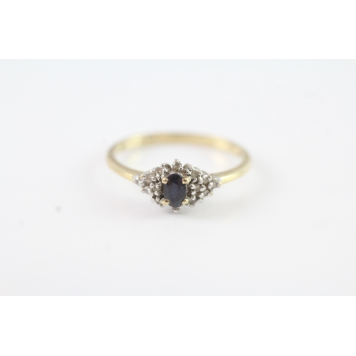 177 - 9ct gold diamond and sapphire halo cluster ring (1.8g) Size O