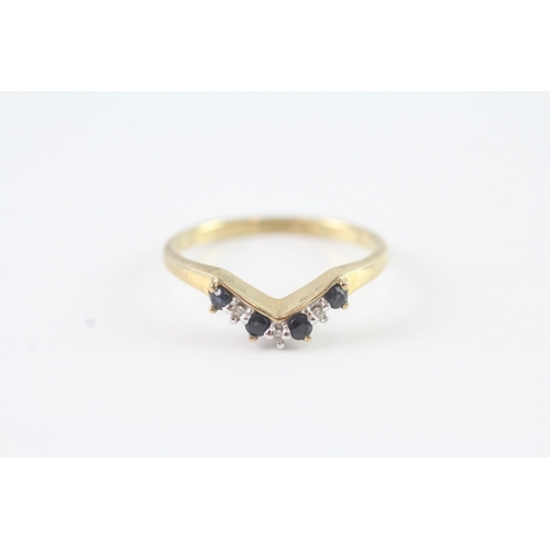 178 - 9ct gold diamond and sapphire wish bone ring (1.8g)