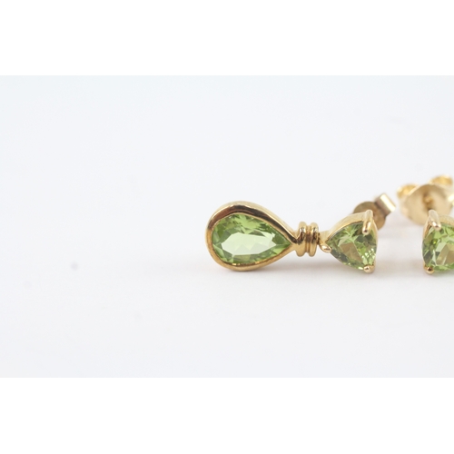 180 - 9ct gold vari-cut peridot drop earrings (2g)