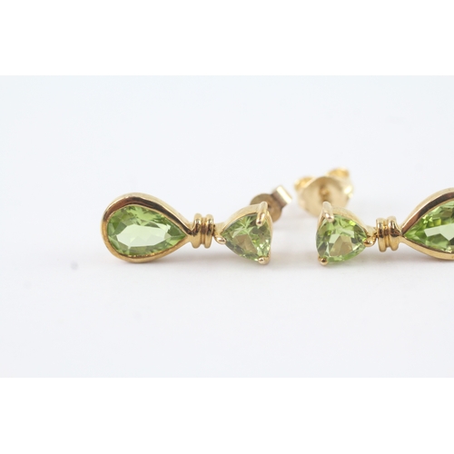 180 - 9ct gold vari-cut peridot drop earrings (2g)