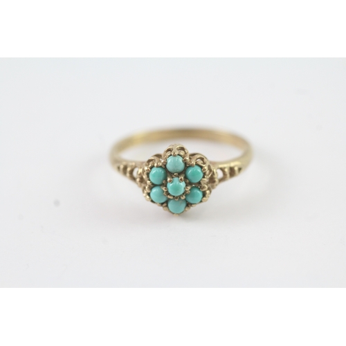 189 - 9ct gold turquoise posy ring (2.2g) Size P 1/2