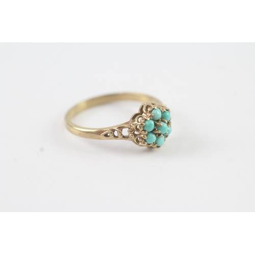 189 - 9ct gold turquoise posy ring (2.2g) Size P 1/2