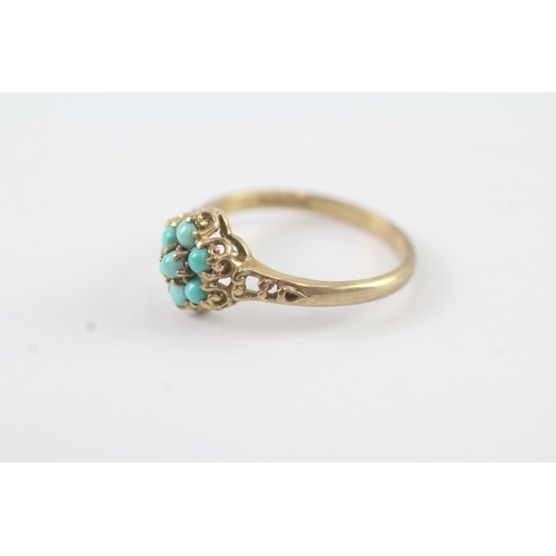 189 - 9ct gold turquoise posy ring (2.2g) Size P 1/2