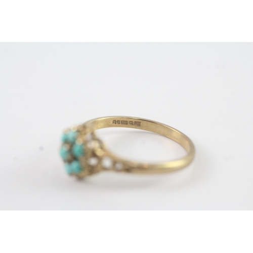 189 - 9ct gold turquoise posy ring (2.2g) Size P 1/2