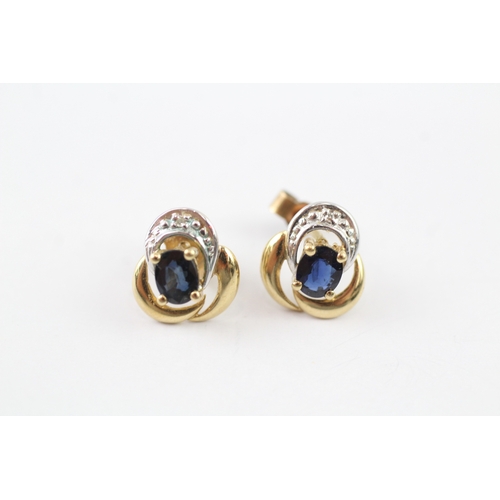 192 - 9ct gold diamond & sapphire twist stud earrings (1.5g)