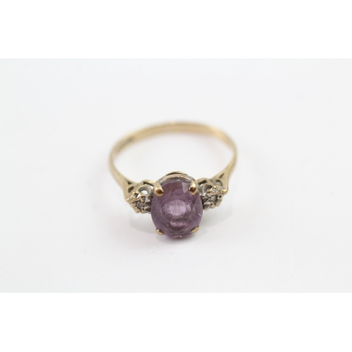 198 - 9ct gold amethyst and diamond ring (1.9g) Size N