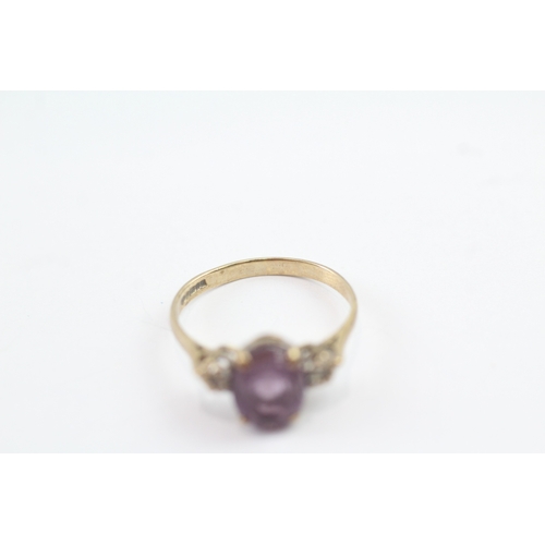 198 - 9ct gold amethyst and diamond ring (1.9g) Size N