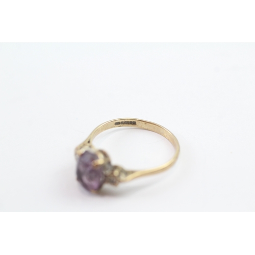 198 - 9ct gold amethyst and diamond ring (1.9g) Size N