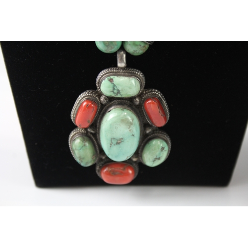 207 - Collection of Silver Antique Tibetan Gemstone Necklaces inc. Turquoise x 2 212g