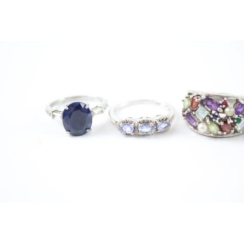 208 - Collection of Sterling Silver Gemstone Rings inc. Tanzanite, Sapphire x 8 32g