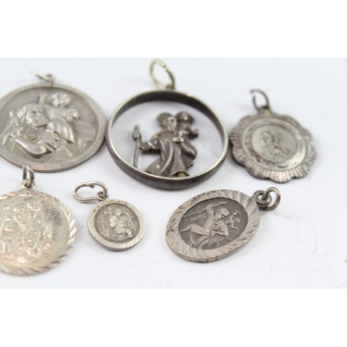 210 - Collection of Sterling Silver St Christopher Pendants inc. Georg Jensen x 7 22g