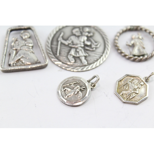 230 - Collection of Sterling Silver St Christopher Pendants inc. Georg Jensen x 6 21g