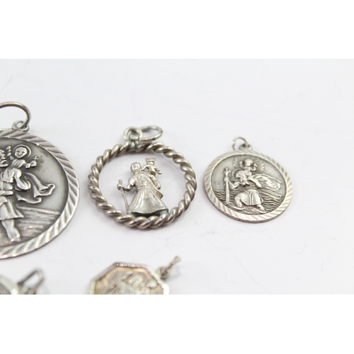 230 - Collection of Sterling Silver St Christopher Pendants inc. Georg Jensen x 6 21g