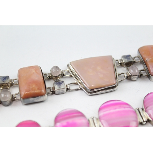 233 - Collection of Sterling Silver Gemstone Bracelets inc. Agate, Moonstone x 2 76g