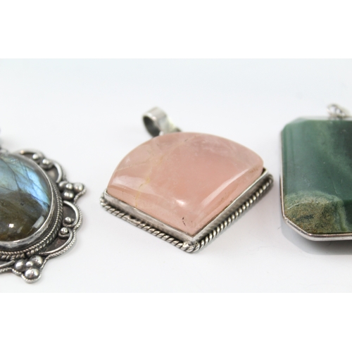 244 - Collection of Sterling Silver Gemstone Pendants inc. Labradorite, Quartz x 4 62g