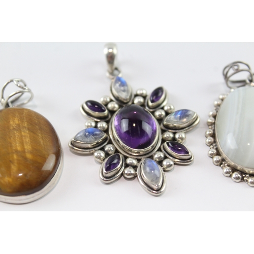 250 - Collection of Sterling Silver Gemstone Pendants inc. Moonstone, Agate x 4 60g