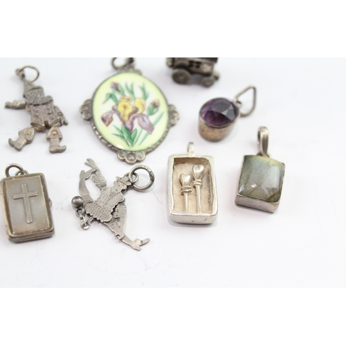 255 - Collection of Silver Pendants inc. Gemstone, Articulated, Locket x 10 40g