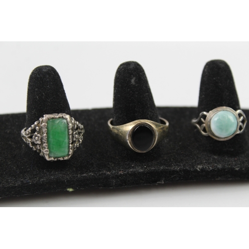 256 - Collection of Sterling Silver Gemstone Rings inc. Larimar, Topaz, Onyx x 6 20g