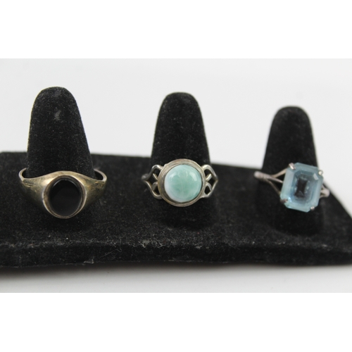 256 - Collection of Sterling Silver Gemstone Rings inc. Larimar, Topaz, Onyx x 6 20g