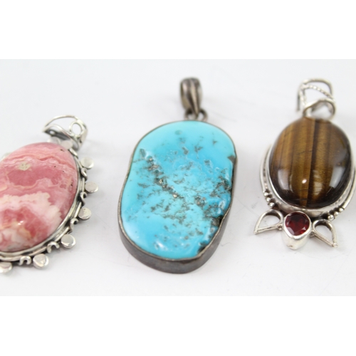 260 - Collection of Sterling Silver Gemstone Pendants inc. Rhodochrosite x 4 52g