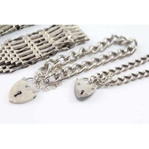 262 - Collection of Sterling Silver Gate Bracelets w/ Heart Padlock Clasps x 4 80g