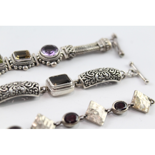 264 - Collection of Sterling Silver Gemstone Bracelets inc. Garnet, Peridot x 3 86g