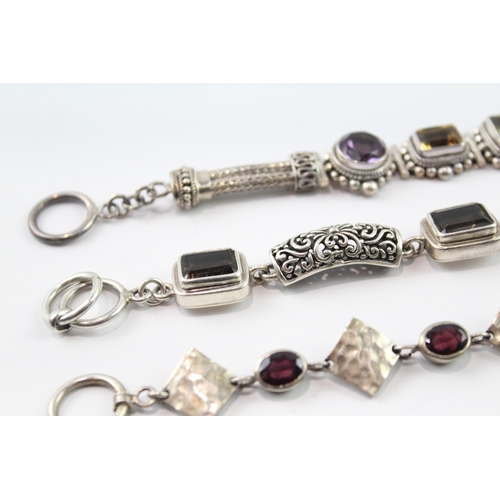 264 - Collection of Sterling Silver Gemstone Bracelets inc. Garnet, Peridot x 3 86g