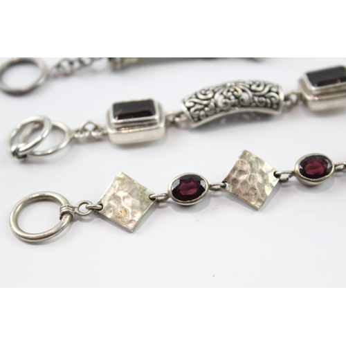 264 - Collection of Sterling Silver Gemstone Bracelets inc. Garnet, Peridot x 3 86g