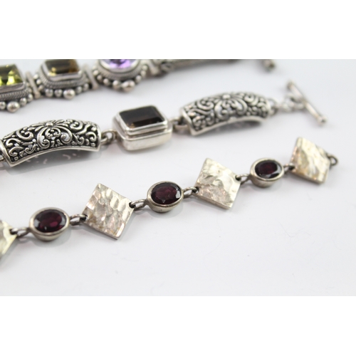 264 - Collection of Sterling Silver Gemstone Bracelets inc. Garnet, Peridot x 3 86g