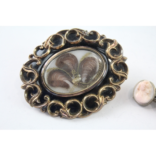 266 - Collection of Silver Antique Brooches inc. Mourning, Coral, Agate x 3 71g