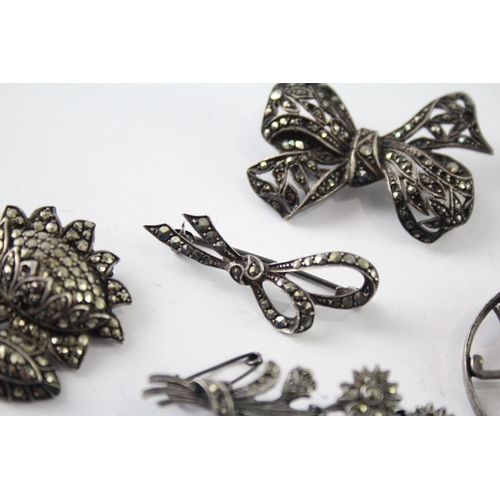 270 - Collection of Sterling Silver Marcasite Brooches inc. Floral, Bow x 5 31g