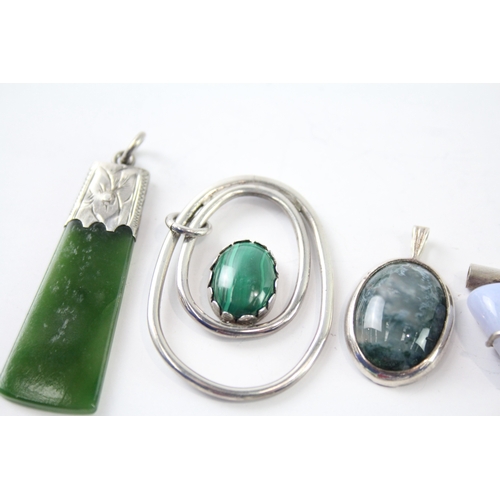 272 - Collection of Sterling Silver Gemstone Pendants inc. Malachite, Agate x 6 39g