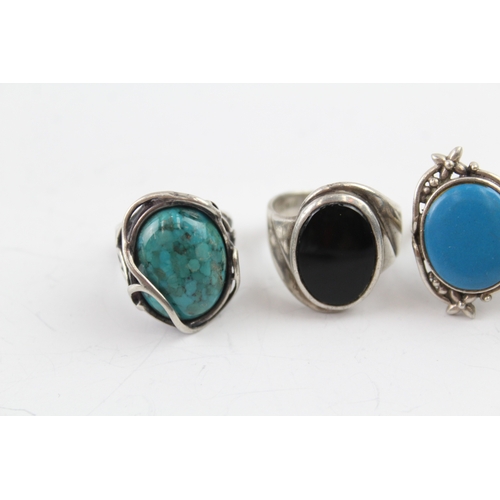 273 - Collection of Sterling Silver Rings inc. Carnelian, Onyx, Turquoise x 4 32g