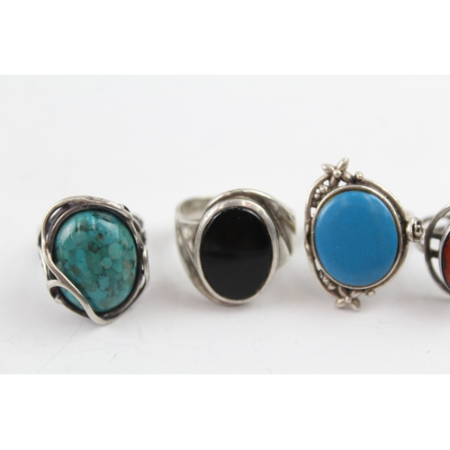 273 - Collection of Sterling Silver Rings inc. Carnelian, Onyx, Turquoise x 4 32g