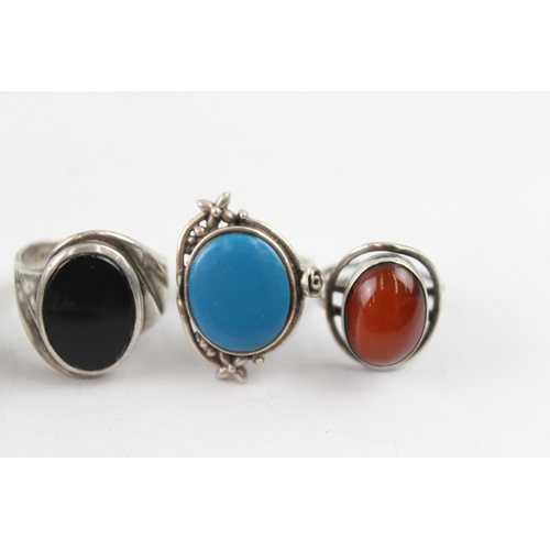 273 - Collection of Sterling Silver Rings inc. Carnelian, Onyx, Turquoise x 4 32g