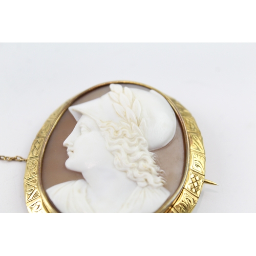 276 - Antique Shell Cameo Brooch Depicting Athena 20g