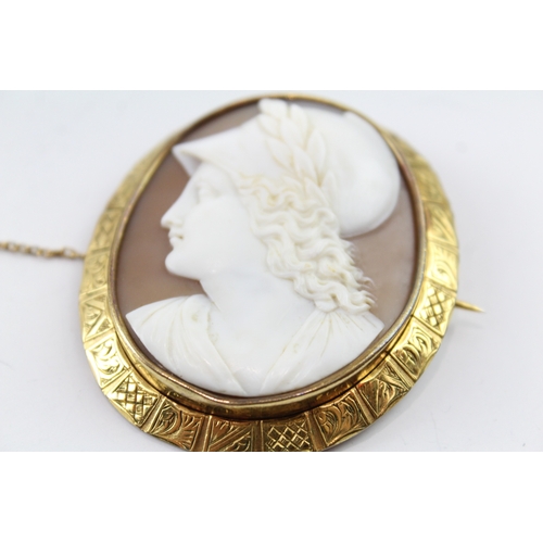 276 - Antique Shell Cameo Brooch Depicting Athena 20g