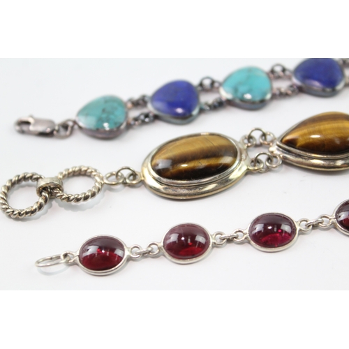 278 - Collection of Sterling Silver Gemstone Bracelets inc. Tigers Eye, Lapis x 3 52g